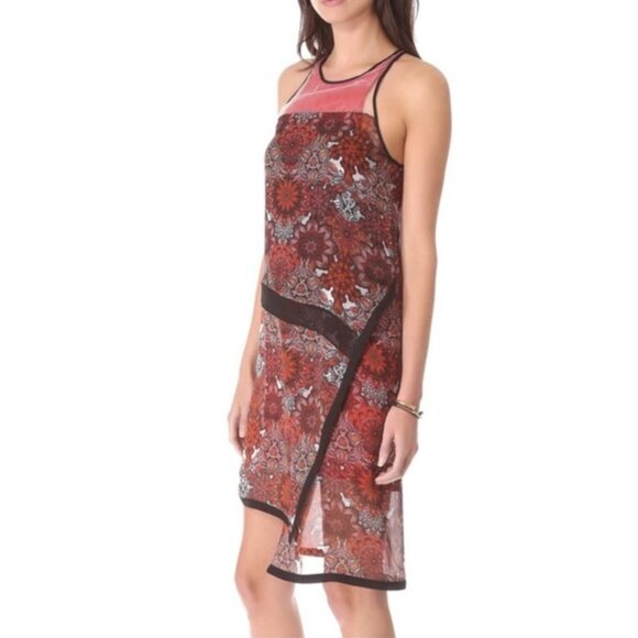 Helmut Lang Runway Mandala Dress Y2K Sheer Asymmetrical Sleeveless Red Size 2 - Picture 4 of 16